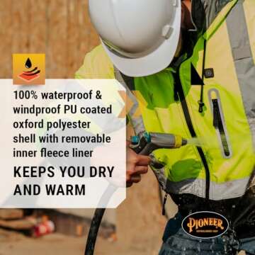 Pioneer Hi Vis Safety Bomber for Men - Waterproof, Reflective ANSI Class 3 Winter Rain Jacket with D...