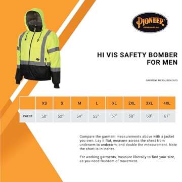 Pioneer Hi Vis Safety Bomber for Men - Waterproof, Reflective ANSI Class 3 Winter Rain Jacket with Detachable Hood