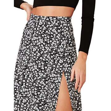 Verdusa Women's Sexy Boho Floral Split Thigh High Waist Swing Midi Skirt