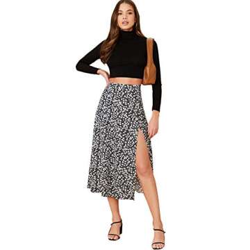 Verdusa Women's Sexy Boho Floral Split Thigh High Waist Swing Midi Skirt