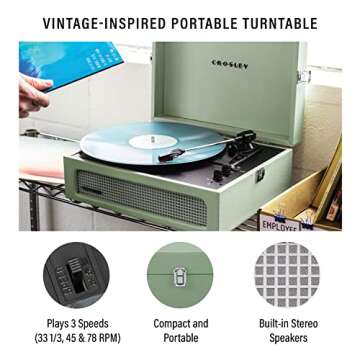 Crosley CR8017B-SA Voyager Vintage Portable Vinyl Record Player Turntable with Bluetooth in/Out and ...