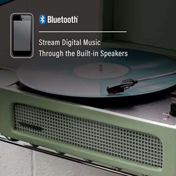 Crosley CR8017B-SA Voyager Vintage Portable Vinyl Record Player Turntable with Bluetooth in/Out and Built-in Speakers, Sage