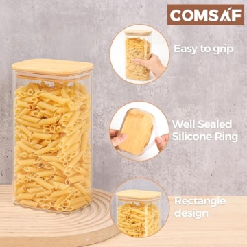 ComSaf Glass Storage Containers with Bamboo Lids for Pantry