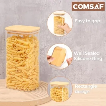 ComSaf Glass Storage Containers with Bamboo Lids for Pantry