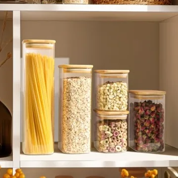 ComSaf Glass Storage Containers with Bamboo Lids for Pantry