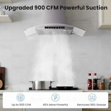 VIKIO HOME 30" Wall Mount Range Hood Tempered Glass 900 CFM, Kitchen Chimney Vent Stainless Steel, w...