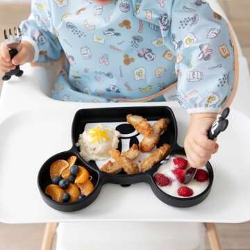 Bumkins Disney Silicone Grip Dish, Suction Plate, Divided Plate, Baby Toddler Plate, BPA Free, Microwave Dishwasher Safe - Mickey Mouse-1 Count (Pack of 1)