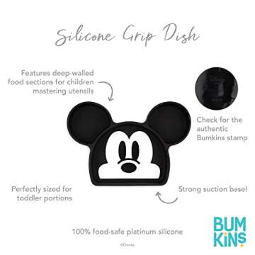 Bumkins Disney Silicone Grip Dish, Suction Plate, Divided Plate, Baby Toddler Plate, BPA Free, Microwave Dishwasher Safe - Mickey Mouse-1 Count (Pack of 1)