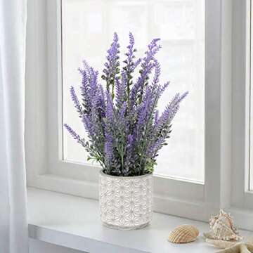 DILATATA Lavender Flowers Artificial Lavender Decor Fake Lavender Plant in Cement Pot Faux Plants in Pots for Rustic Home Bathroom Table Centerpieces Wedding Decor Potted Lavender Flower Purple Decor