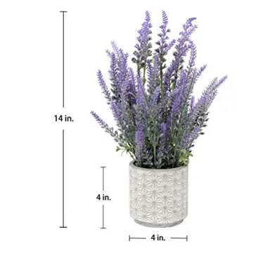 DILATATA Lavender Flowers Artificial Lavender Decor Fake Lavender Plant in Cement Pot Faux Plants in Pots for Rustic Home Bathroom Table Centerpieces Wedding Decor Potted Lavender Flower Purple Decor