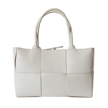 Stylish Vegan Leather Woven Tote Bag with Matching Clutch