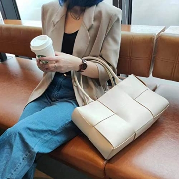 Stylish Vegan Leather Woven Tote Bag with Matching Clutch