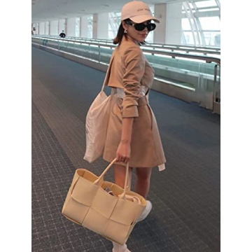 Stylish Vegan Leather Woven Tote Bag with Matching Clutch