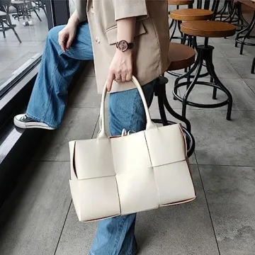 Stylish Vegan Leather Woven Tote Bag with Matching Clutch