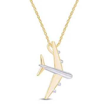 AFFY 14k Yellow Gold Over Sterling Silver Airplane Pendant Necklace for Travel Lovers