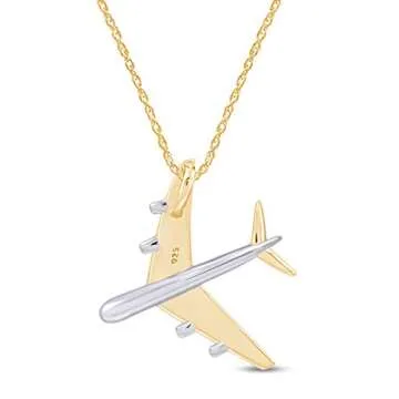 AFFY Gold Over Silver Airplane Pendant Necklace