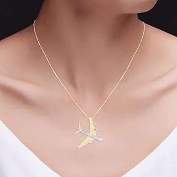 AFFY Gold Over Silver Airplane Pendant Necklace