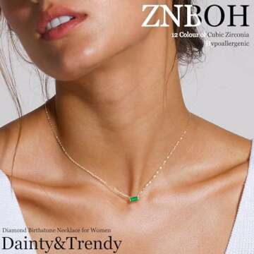 ZNBOH Trendy Birthstone Necklace - 14K Gold Plated Jewelry for Women
