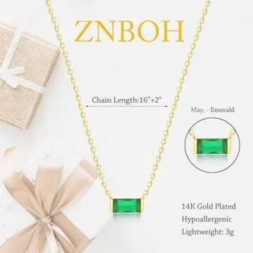 ZNBOH Dainty Gold Birthstone Necklace for Women