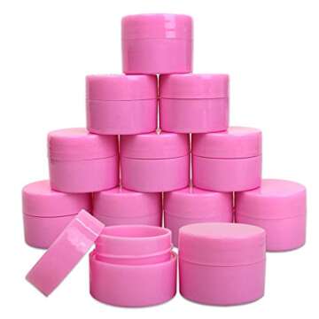 Beauticom 12 Pieces 7G/7ML (0.25oz) PINK Sturdy Thick Double Wall Plastic Container Jar with Foam Lined Lid for Powdered Eyeshadow, Mineralized Makeup, Cosmetic Samples - BPA Free