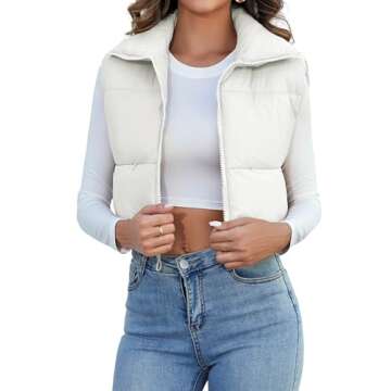 Kissonic Women's Winter Puffer Vest Stand Collar Zip Up Sleeveless Crop Jacket Padded Vest Lightweight Outerwear Gilet (Medium, Beige)