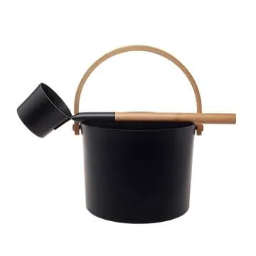 Prettyia 5L Aluminum Sauna Bucket and Ladle Kit for Spa