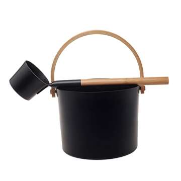 Prettyia 5L Aluminum Sauna Bucket and Ladle Kit for Spa