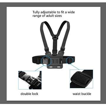 Kitway Chest Mount Harness for GoPro Cameras - Quick Release J-Hook, Adjustable, Ideal for Action Sp...