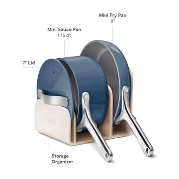Caraway Mini Cookware Set - Non-Stick Ceramic Fry Pan (1.05 qt, 8") Sauce Pan (1.75 qt) & Storage Rack - Non Toxic, PTFE & PFOA Free - Oven Safe & Stovetop Agnostic (Gas, Electric & Induction) - Navy