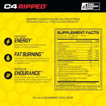 Cellucor C4 Ripped Pre Workout Powder for Energy, Beta Alanine, Sugar Free Energy Supplement Preworkout for Men & Women - 150mg Caffeine + Creatine-Free - Cherry Lemonade - 30 Servings