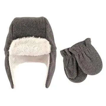 Hudson Baby baby girls Fleece Trapper and Mitten Set Cold Weather Hat, Heather Charcoal Baby, 0-6 Mo...