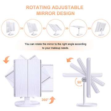 BESTOPE Makeup Vanity Mirror with Lights,3 Color Lighting Modes 72 LED Trifold Mirror with Touch Screen, 2X/3X Magnification Portable High Definition Cosmetic Lighted Up Mirror