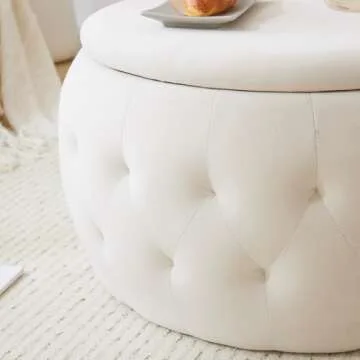 YDcosyfy 25 Inch Velvet Round Ottoman with Storage
