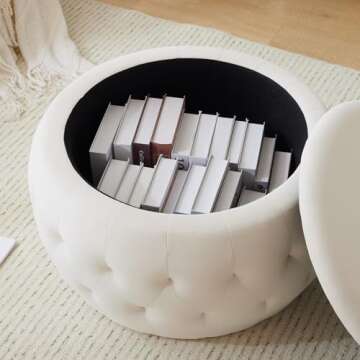 YDcosyfy 25 Inch Velvet Round Ottoman with Storage