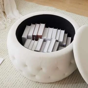 YDcosyfy 25 Inch Velvet Round Ottoman with Storage