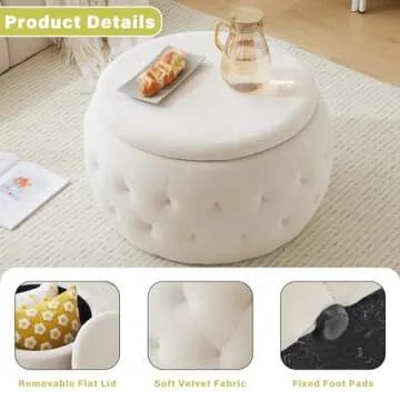 YDcosyfy 25 Inch Velvet Round Ottoman with Storage