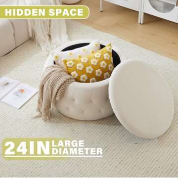 YDcosyfy 25 Inch Velvet Round Ottoman with Storage