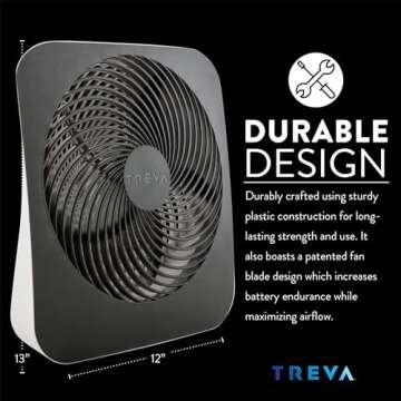 Treva 10-Inch Portable Fan, Powered by Battery and/or AC Adapter - Desk Fan Air Circulating with 2 C...