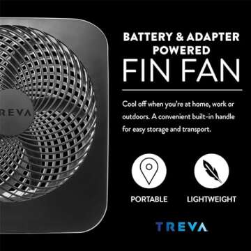 Treva 10-Inch Portable Fan, Powered by Battery and/or AC Adapter - Desk Fan Air Circulating with 2 Cooling Speeds for Personal and Travel Use (Black)