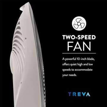 Treva 10-Inch Portable Fan, Powered by Battery and/or AC Adapter - Desk Fan Air Circulating with 2 Cooling Speeds for Personal and Travel Use (Black)