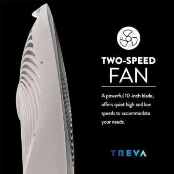 Treva 10-Inch Portable Fan, Powered by Battery and/or AC Adapter - Desk Fan Air Circulating with 2 Cooling Speeds for Personal and Travel Use (Black)