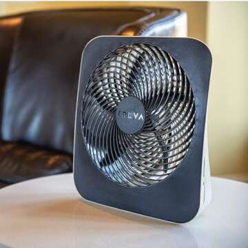 Treva 10-Inch Portable Fan, Powered by Battery and/or AC Adapter - Desk Fan Air Circulating with 2 Cooling Speeds for Personal and Travel Use (Black)