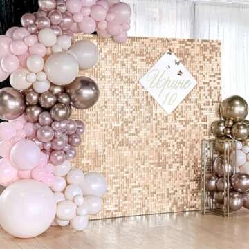 Champagne Shimmer Wall Backdrop Sequin Backdrop 6ftx4ft Glitter Party Backdrop for Bridal Shower Bir...