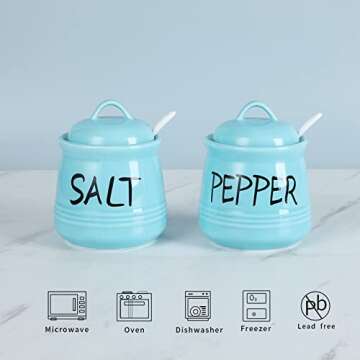 HAOTOP Salt and Pepper Bowls with Lid and Spoon - 12 oz Ceramic Set for Farmhouse Kitchen Decor, Tur...