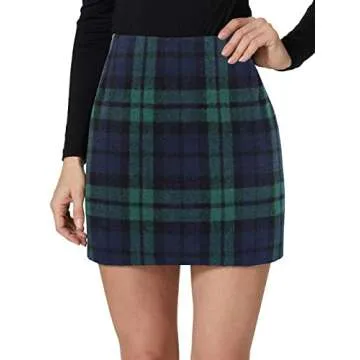 Kinghua Green Plaid Skirt Christmas Dresses for Women 2024 Winter Clothes Outfits Wool Tartan Tweed Mini Skirt (Green, L)