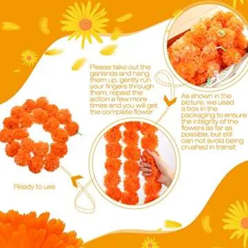 3.3 ft Marigold Garland Flower Garland Decorations Artificial Marigold Flower Traditional Indian Decor Long Strand Garland for Diwali Pooja Wedding House Decor (30, Dark Orange)