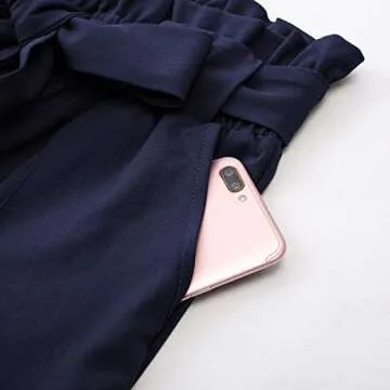 GRACE KARIN Women Bowknot Tie Waist Summer Casual Shorts with Pockets Navy Blue M