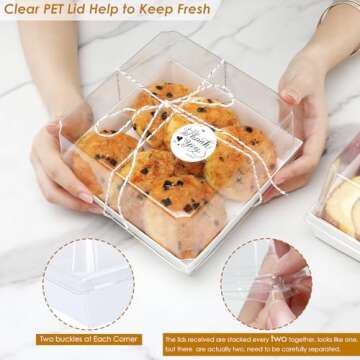 MADLYN RHUE 30 Pack Charcuterie Boxes with Clear Lids, 7 x7 Inches Dessert Boxes, To Go Boxes Dispos...