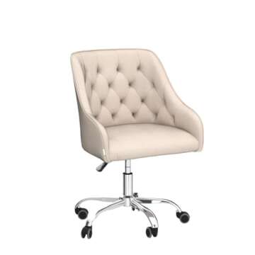 SLEERWAY Velvet Home Office Desk Chair, Modern Swivel Armchair, Comfy Task Chair with Height Adjustable, Upholstered Tufted Computer Chair for Working or Studying (Beige)