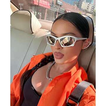 Rmerom Trendy Wrap Around Sunglasses for Men Women, Sport Y2K Sunglasses Vintage Fashion Shades Silver Glasses Retro Eyeglasses(silver sunglasses)